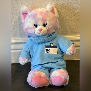 BAB Build A Bear Pastel Swirl Tie Dye Kitty Cat Stuffed Animal Nurse Doctor 15”